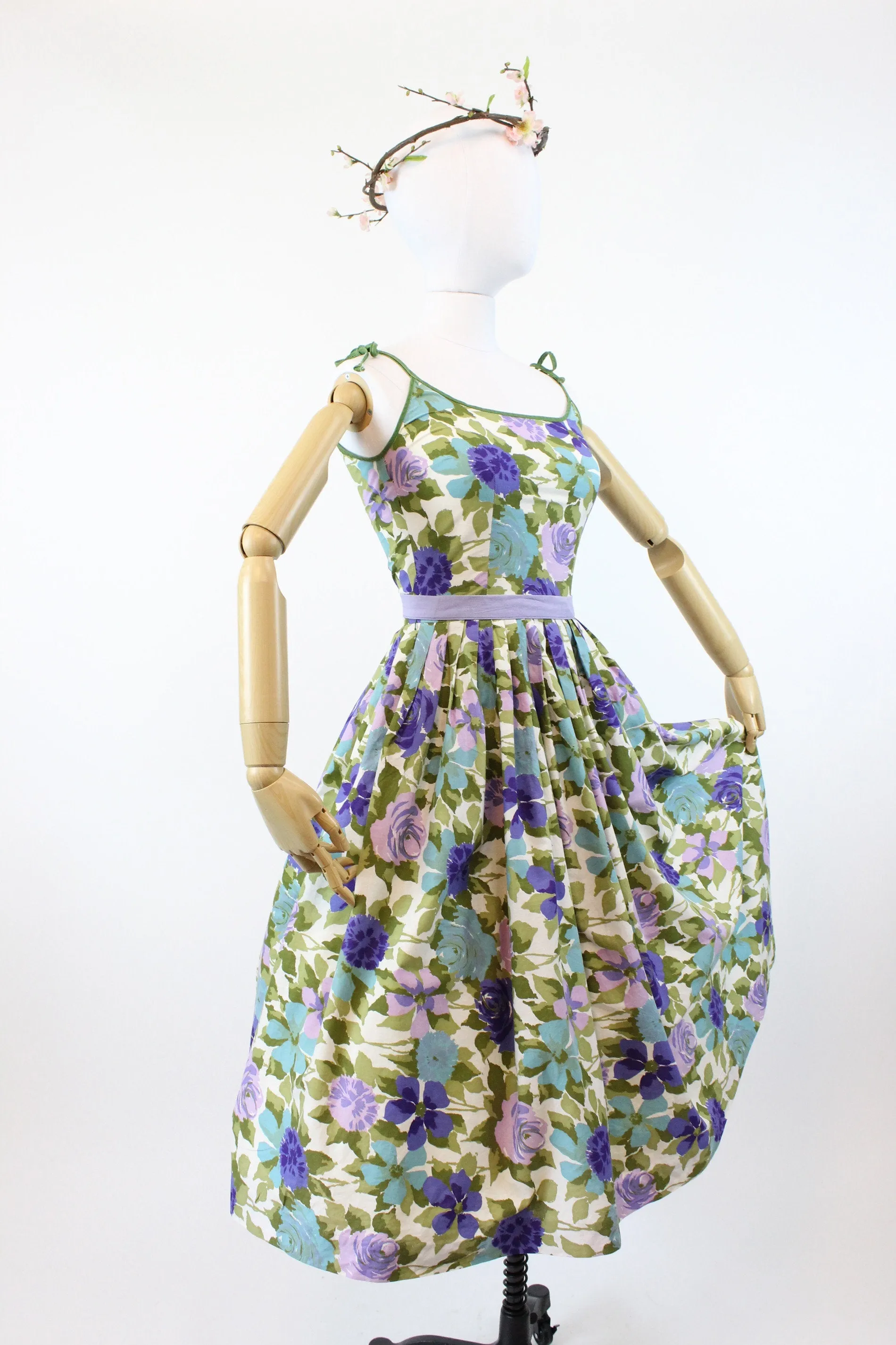 1950s COTTON floral tie strap dress xs | new spring