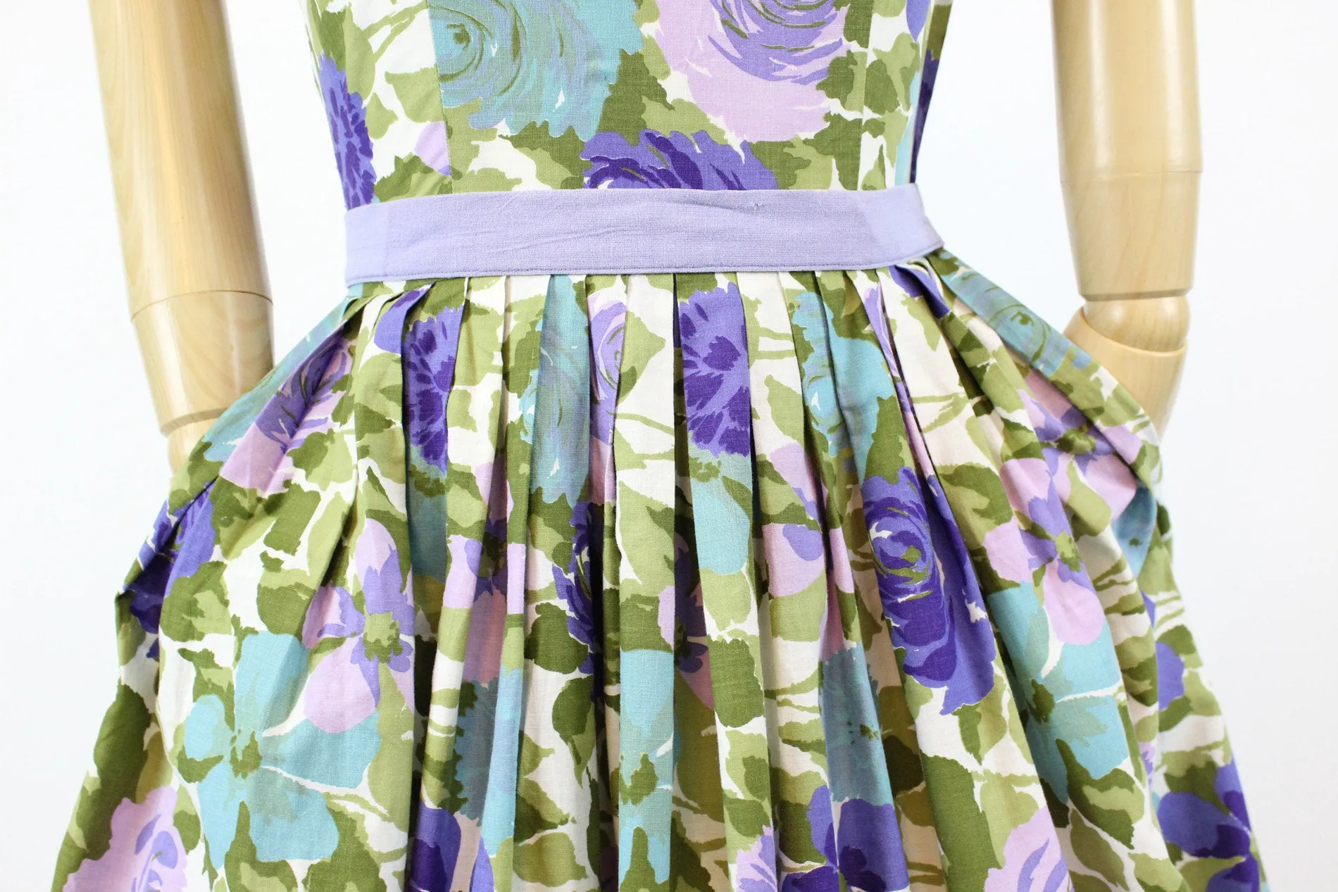 1950s COTTON floral tie strap dress xs | new spring