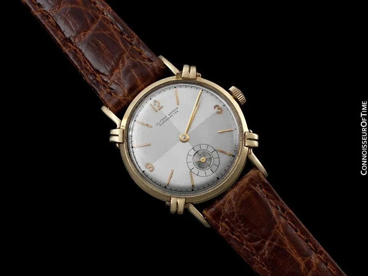 1950's Ulysse Nardin Vintage Chronometer Mens Midsize Dress Watch, Beautiful Case - 14K Gold