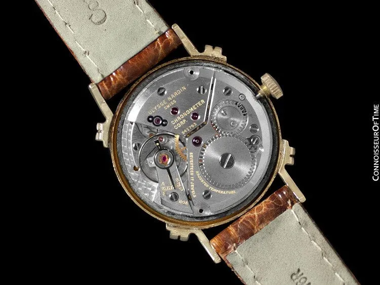1950's Ulysse Nardin Vintage Chronometer Mens Midsize Dress Watch, Beautiful Case - 14K Gold