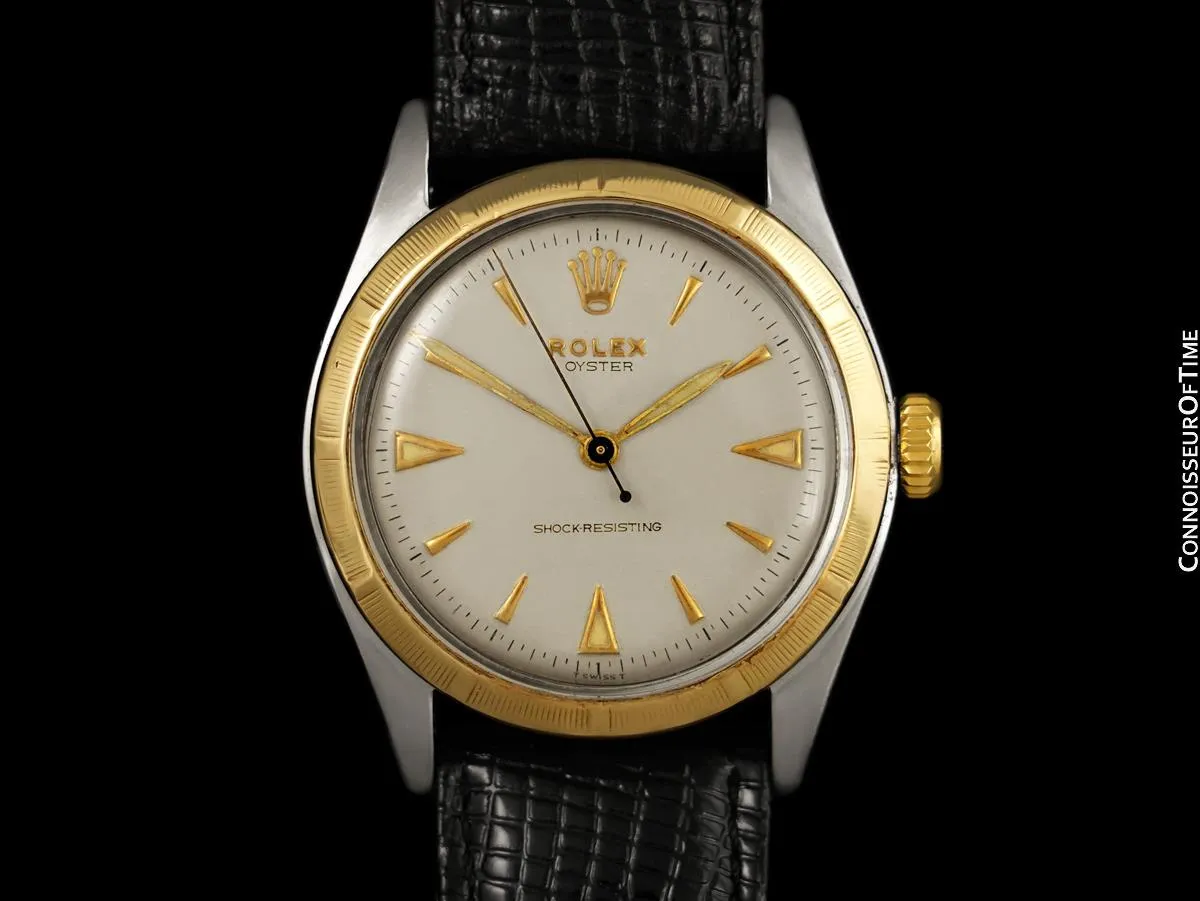 1951 Rolex Mens Vintage "Shock Resisting" Super Oyster Watch, Stainless Steel & 14K Gold - Classic & Rare Model