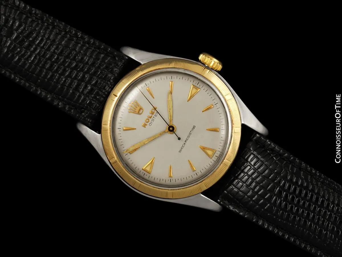 1951 Rolex Mens Vintage "Shock Resisting" Super Oyster Watch, Stainless Steel & 14K Gold - Classic & Rare Model