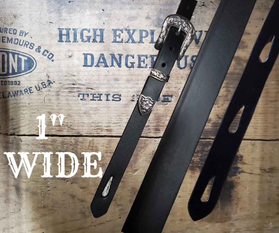 1955 Plain Black 1" Leather Guitar Strap