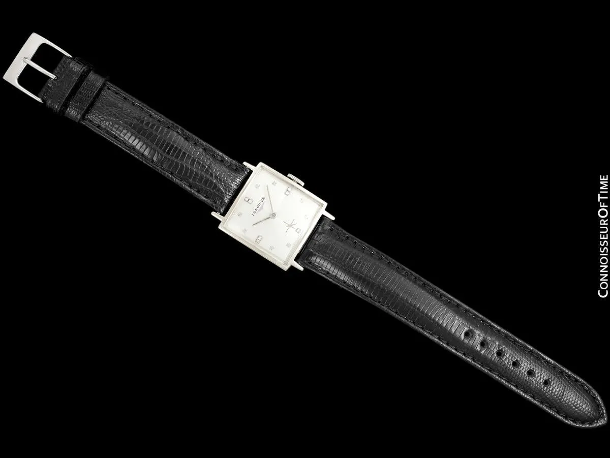 1957 Longines Mens Vintage Dress Watch - 14K White Gold & Diamonds