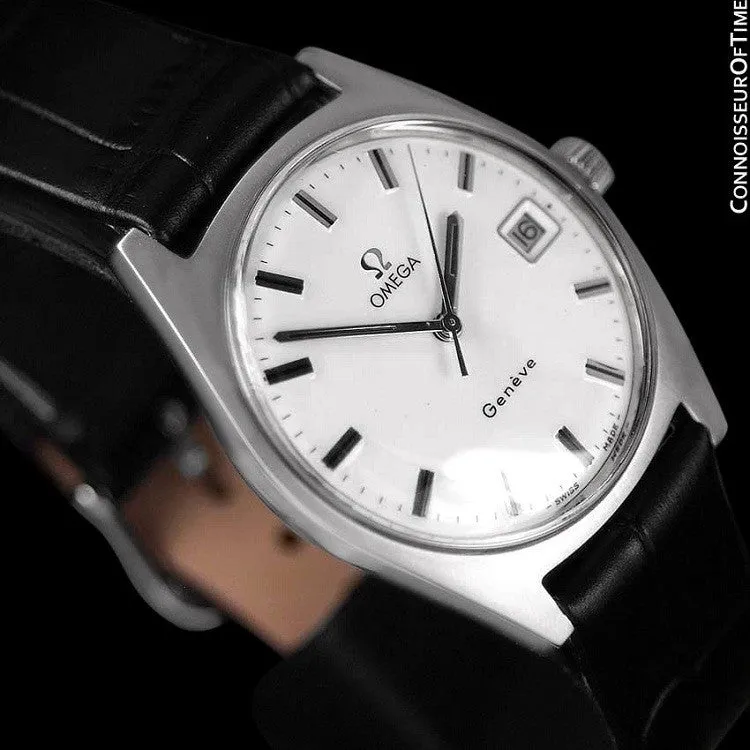 1970 Omega Geneve Vintage Mens Watch, Quick-Setting Date - Stainless Steel