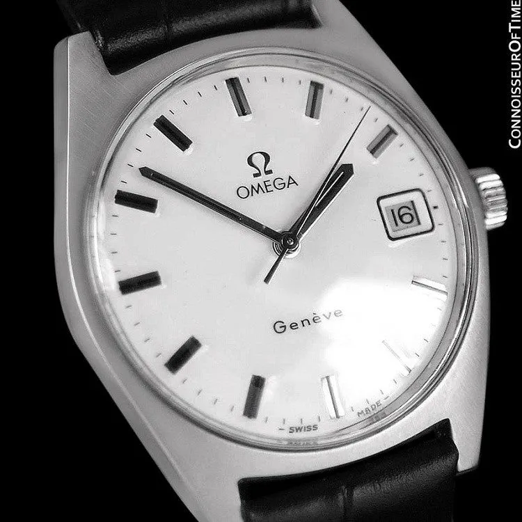 1970 Omega Geneve Vintage Mens Watch, Quick-Setting Date - Stainless Steel