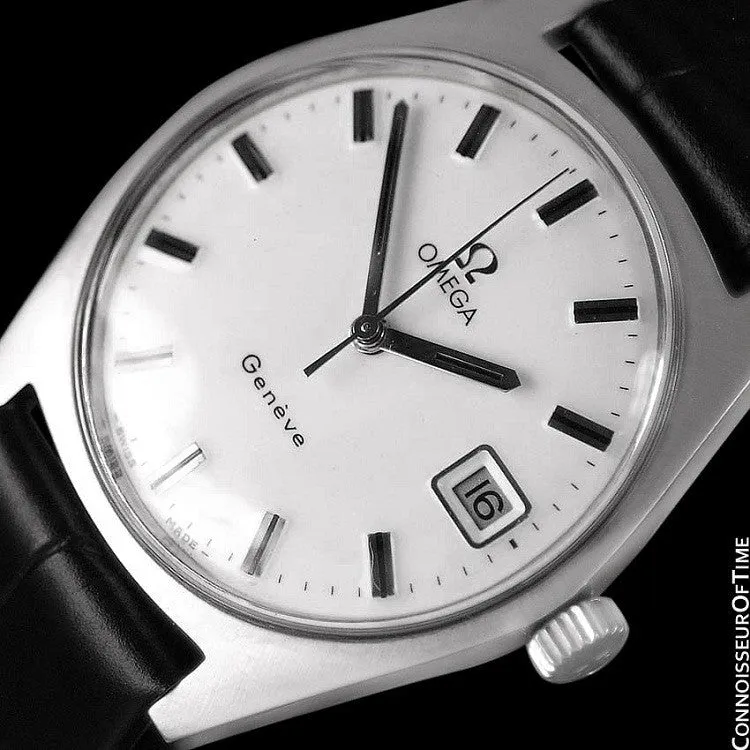 1970 Omega Geneve Vintage Mens Watch, Quick-Setting Date - Stainless Steel