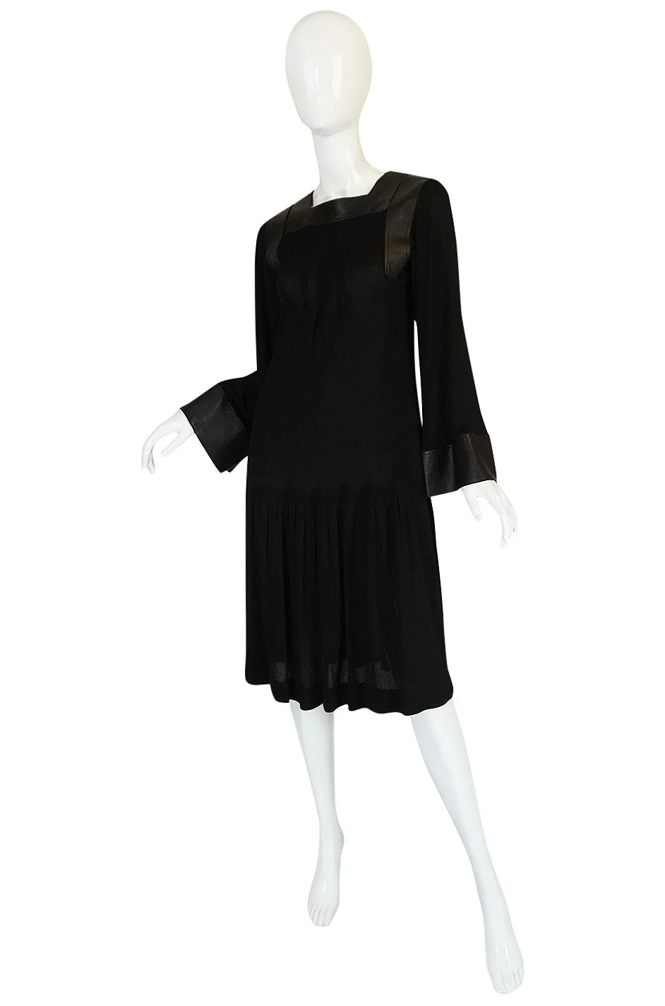 1970s Jean Muir Leather Embellished Black Jersey Dress