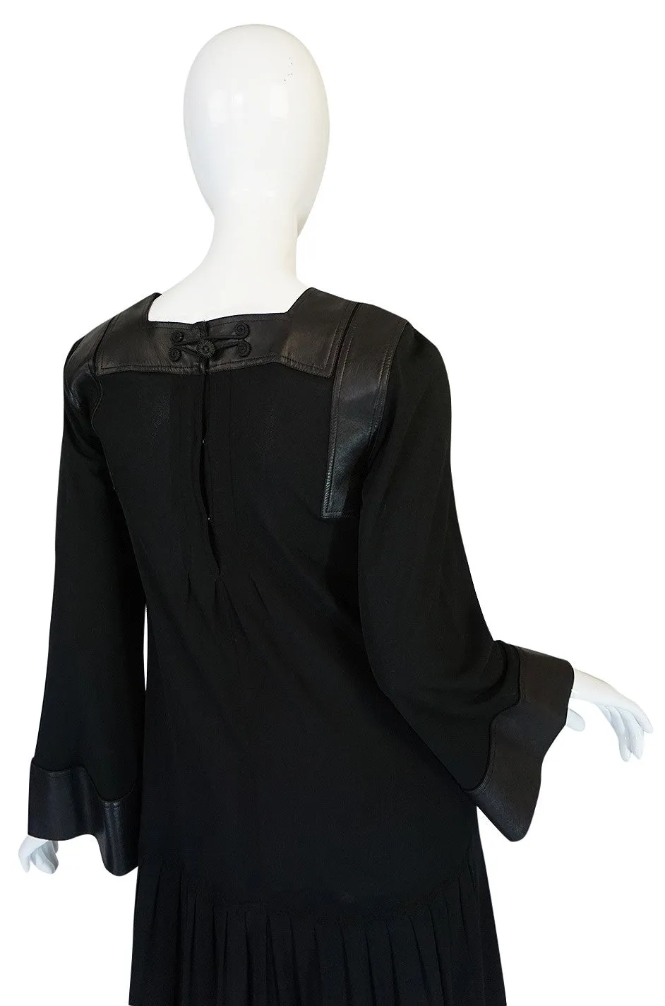 1970s Jean Muir Leather Embellished Black Jersey Dress