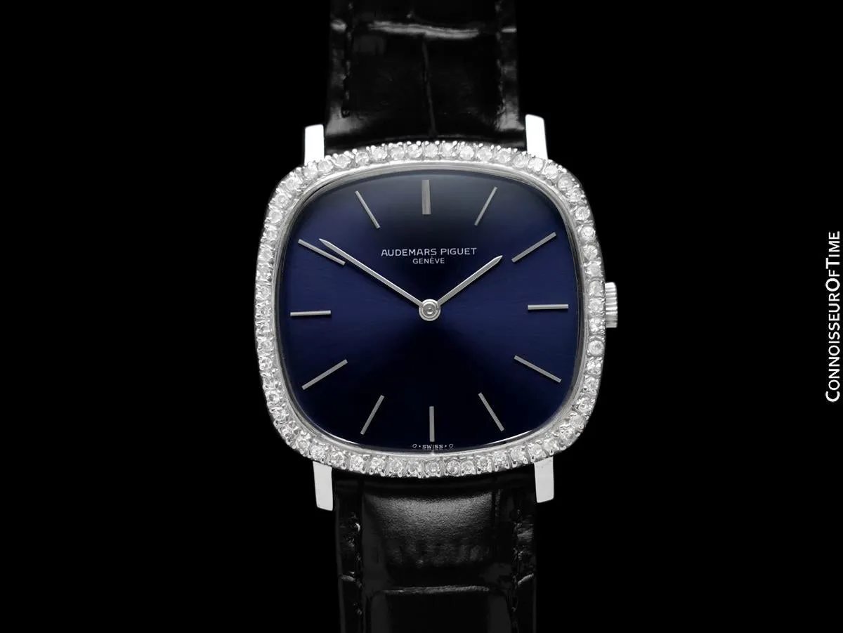 1974 Audemars Piguet Vintage Mens Full Size TV Shaped Dress Watch - 18K White Gold & Diamonds