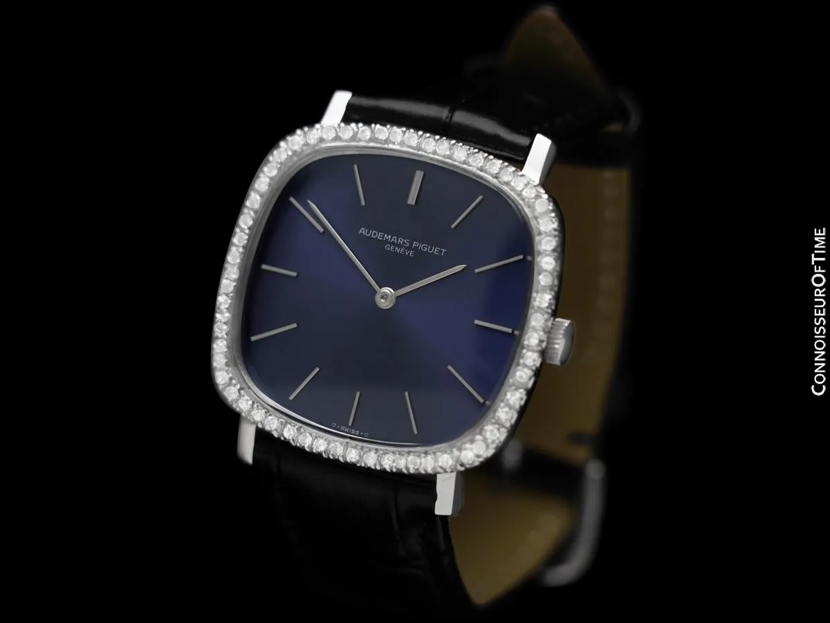 1974 Audemars Piguet Vintage Mens Full Size TV Shaped Dress Watch - 18K White Gold & Diamonds