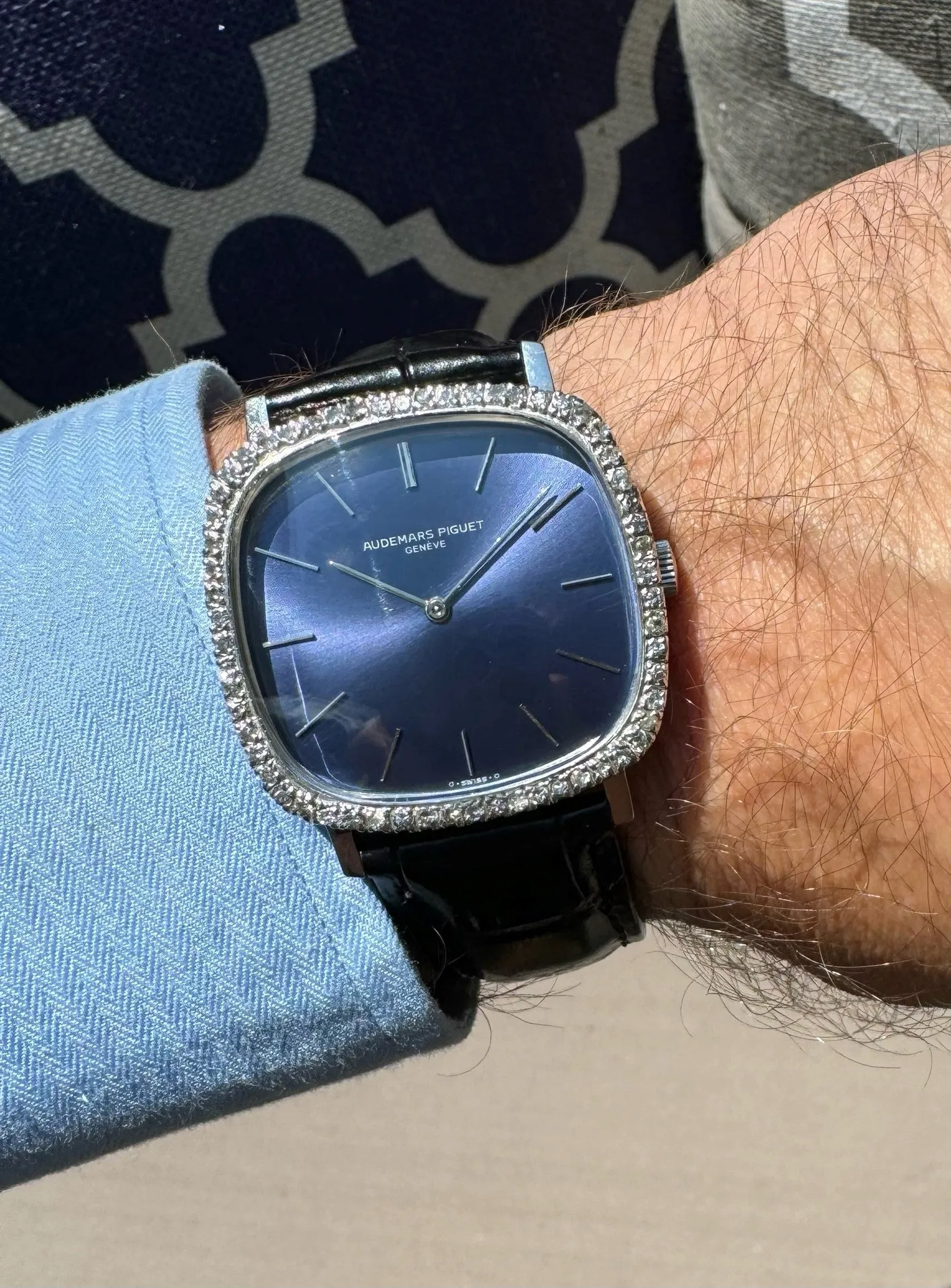 1974 Audemars Piguet Vintage Mens Full Size TV Shaped Dress Watch - 18K White Gold & Diamonds