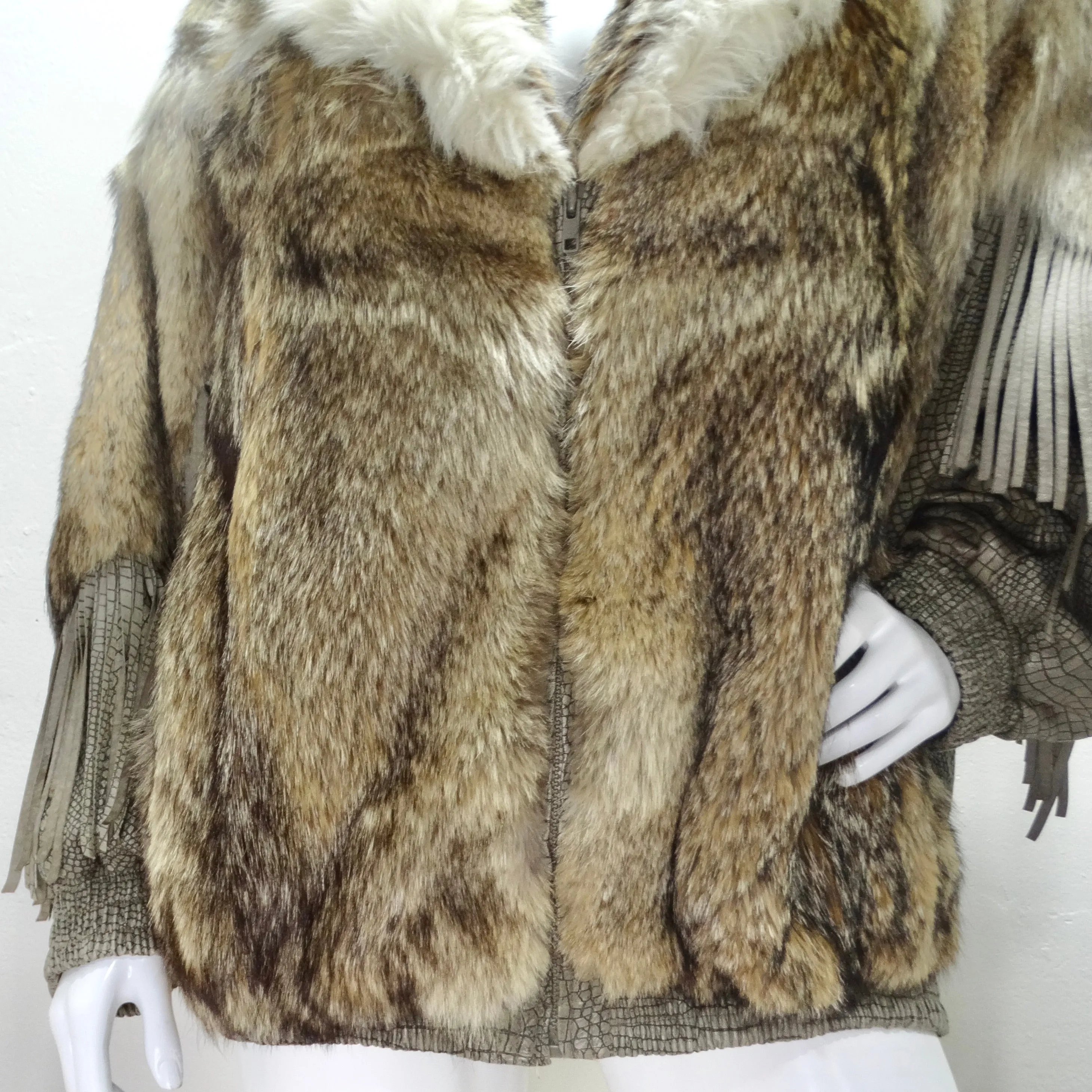 1980s Carlo Palazzi Coyote Fur Leather Fringe Jacket