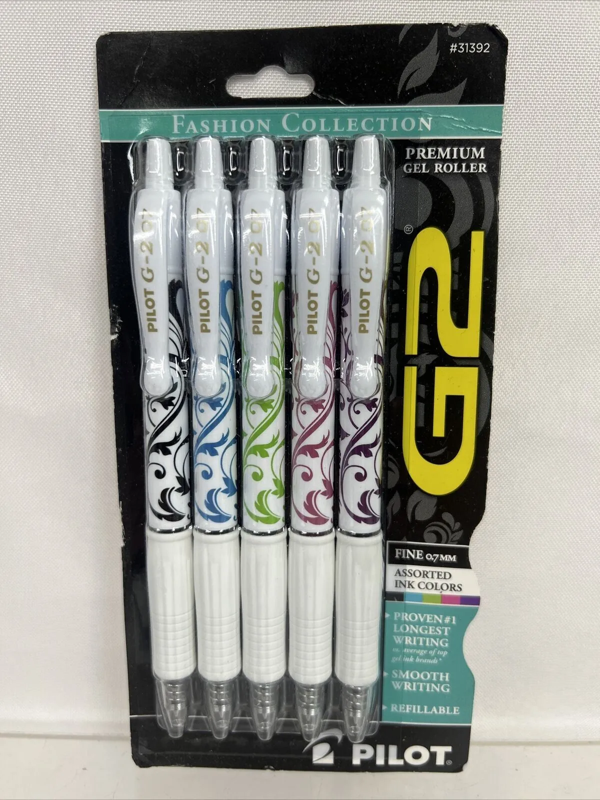 (2) Pilot G2 Gel Pen Fashion White Barrel Fine Point Assort Ink 5ct COMBINESHIP