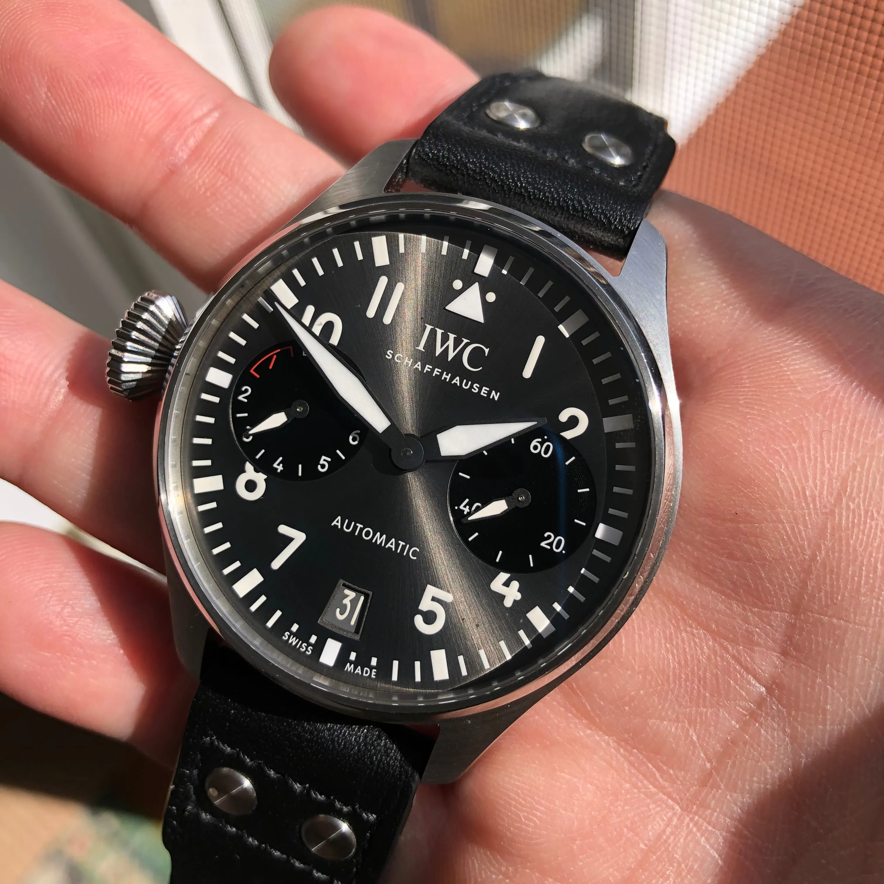 2019 IWC Big Pilot IW501012 “Right-Hander” Limited Edition Steel Chronograph Wristwatch with Box and Papers