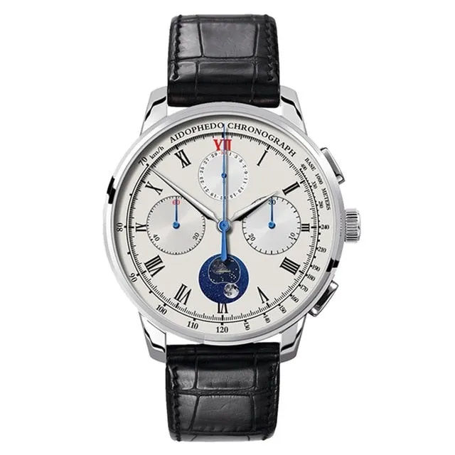 2019 New Arrival Pilot Chronograph Watch Men st1908 Moonphase Calendar Sapphire Glass Mechanical Wrist Watch Aidophedo