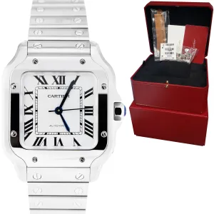 2021 Cartier Santos Mid-Size 35mm Stainless White Roman WSSA0029 4075 Auto Watch