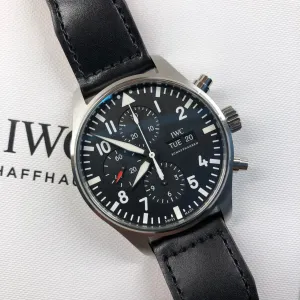 2022 IWC Pilot IW377709 Steel Chronograph Automatic 43mm Black Watch Full Set