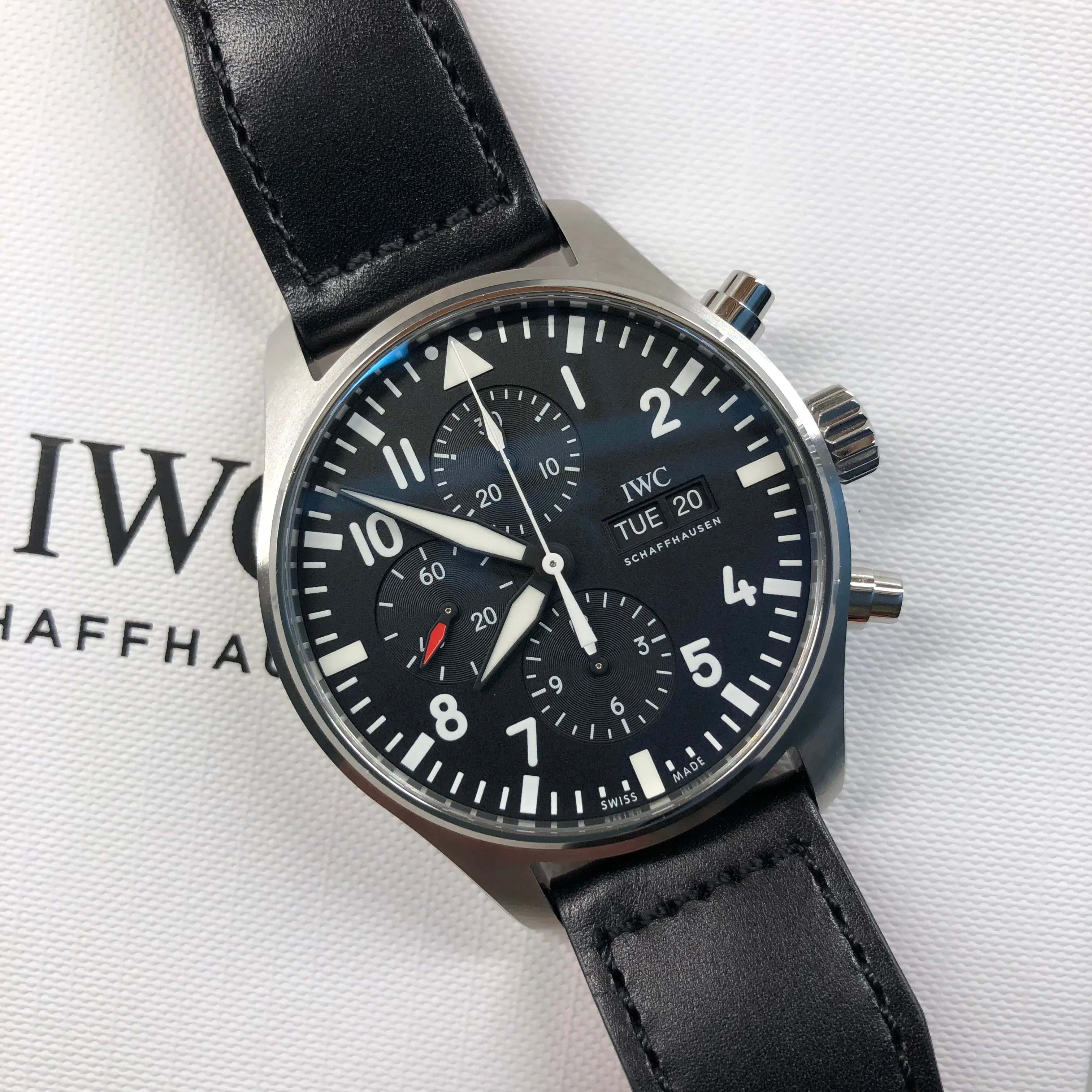 2022 IWC Pilot IW377709 Steel Chronograph Automatic 43mm Black Watch Full Set