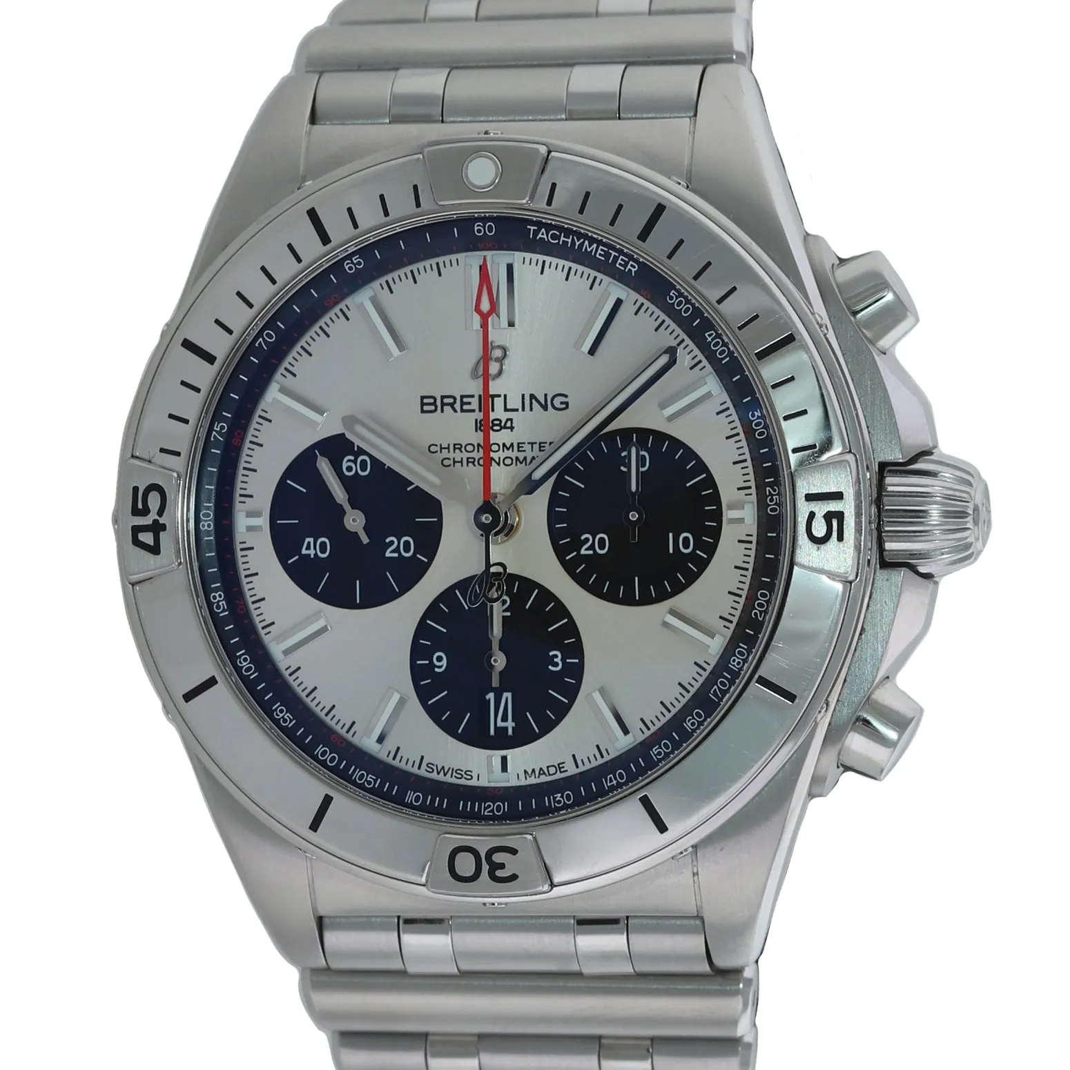 2022 PAPERS Breitling Chronomat Silver Black B01 42mm AB0134 Steel Date Watch