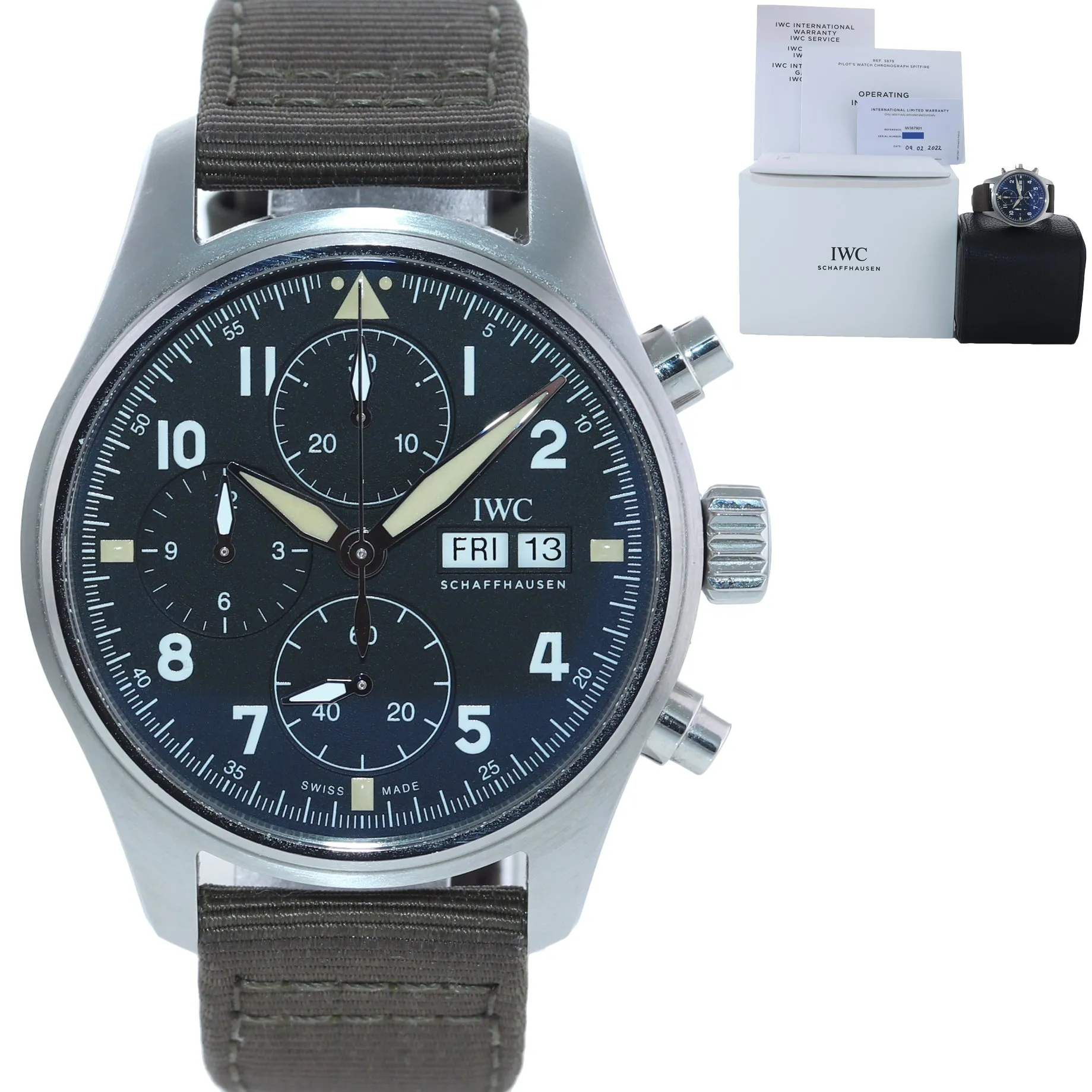2022 PAPERS IWC Pilot Spitfire Chronograph Automatic 41mm Steel Watch IW387901