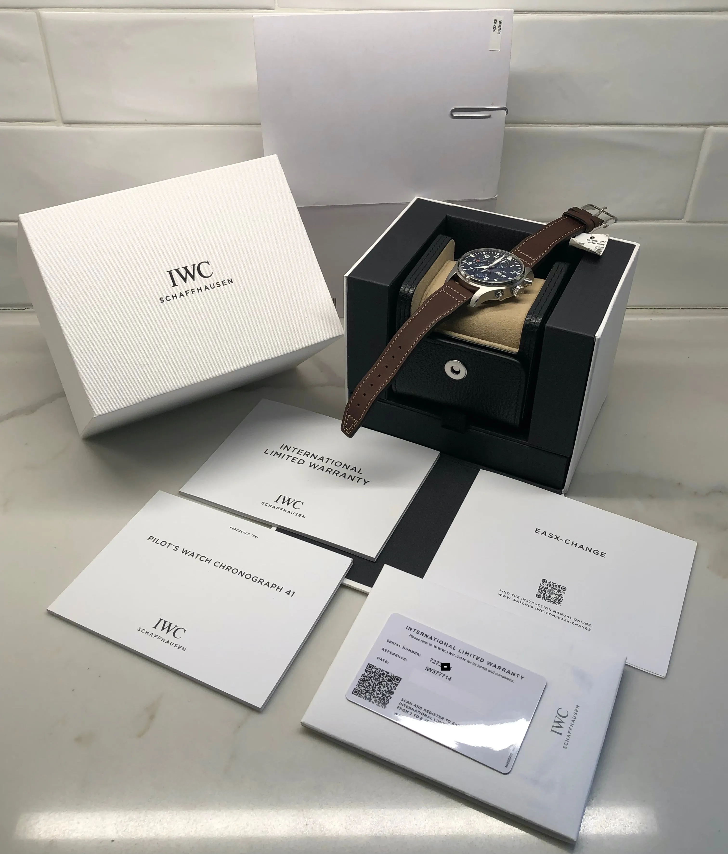 2023 IWC Pilot IW377714 Le Petit Prince Automatic Chronograph Day Date 43mm Blue Wristwatch with Box and Papers