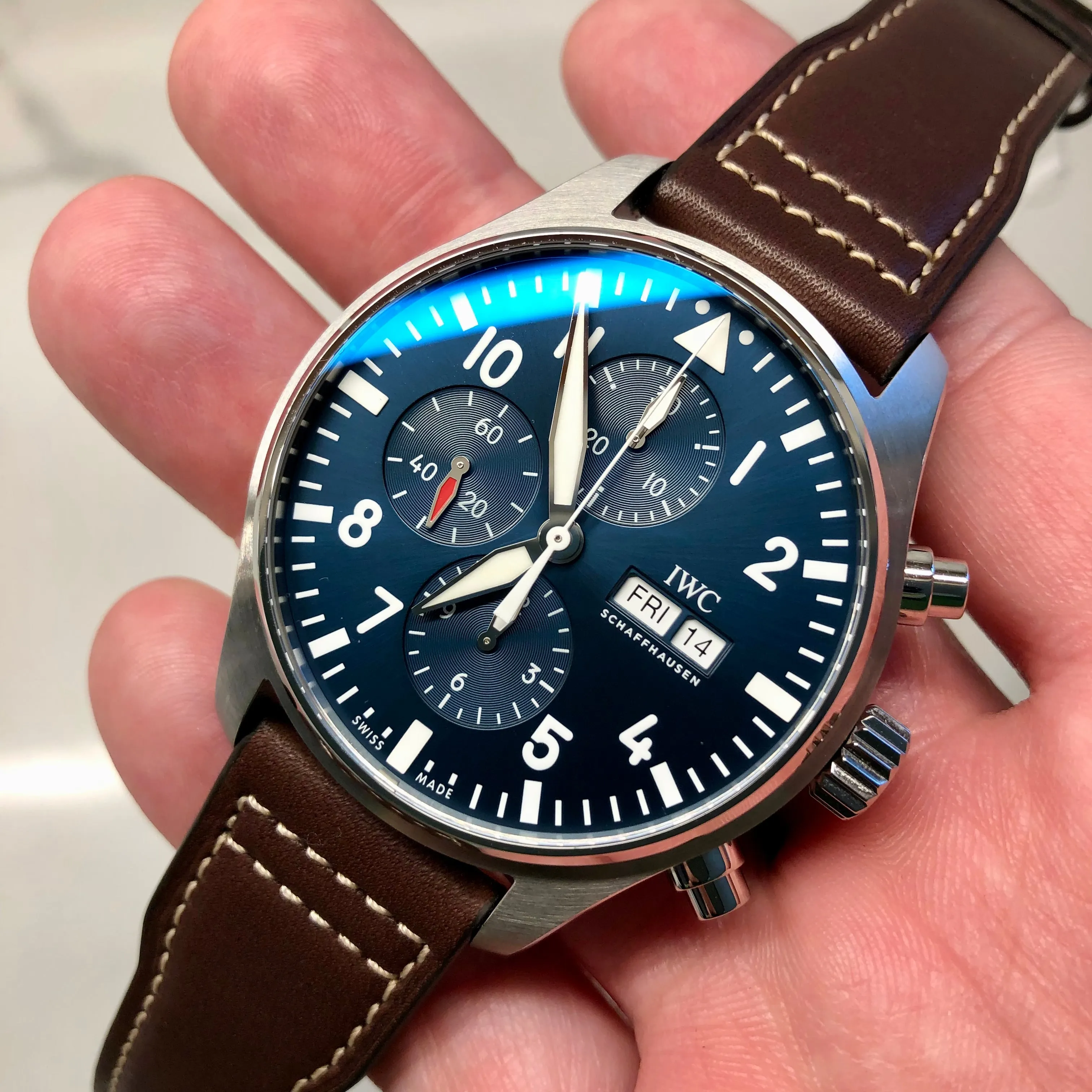 2023 IWC Pilot IW377714 Le Petit Prince Automatic Chronograph Day Date 43mm Blue Wristwatch with Box and Papers