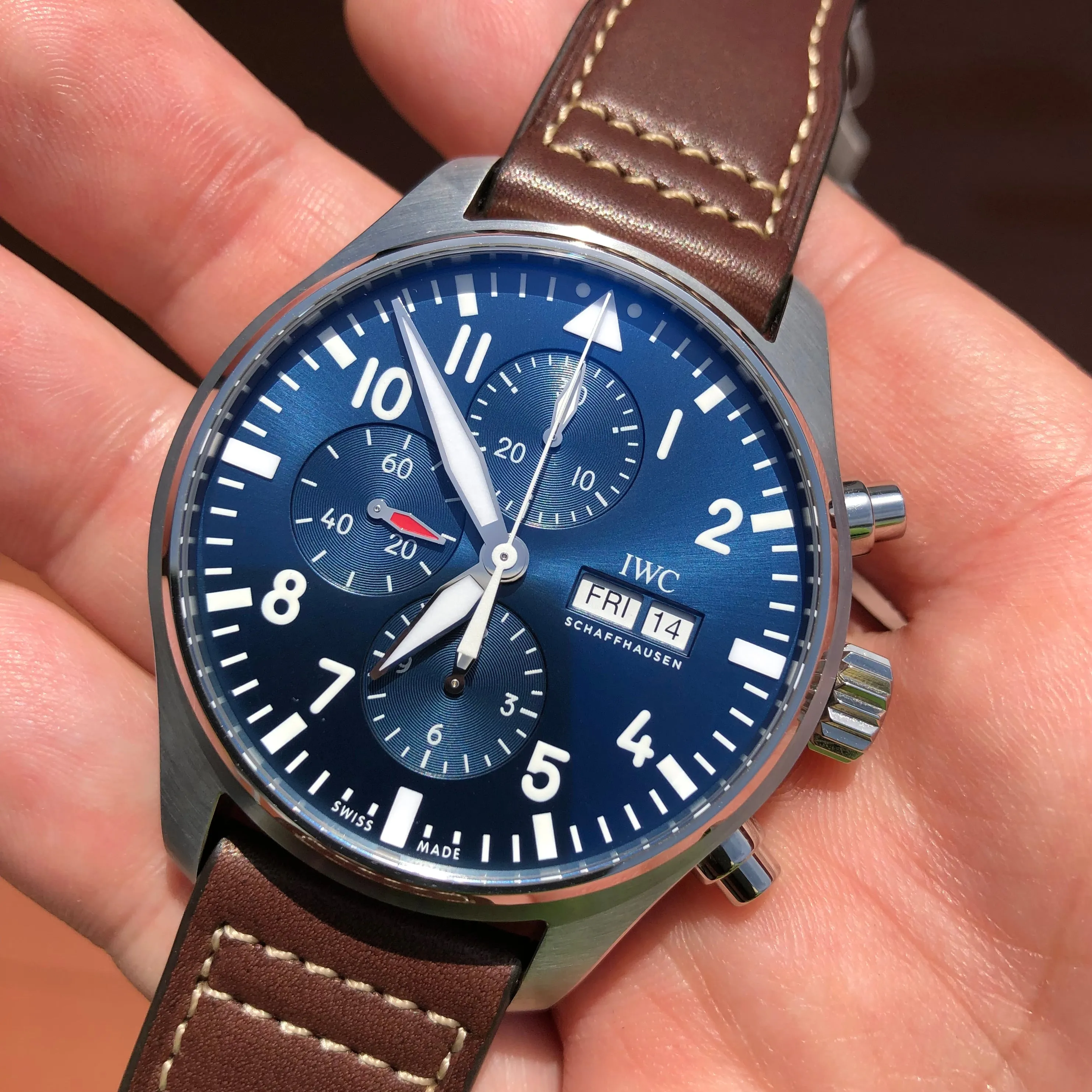 2023 IWC Pilot IW377714 Le Petit Prince Automatic Chronograph Day Date 43mm Blue Wristwatch with Box and Papers