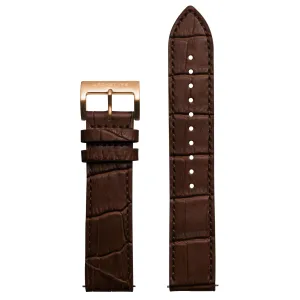 20mm Embossed Croc Dark Brown Strap Rose Gold Buckle