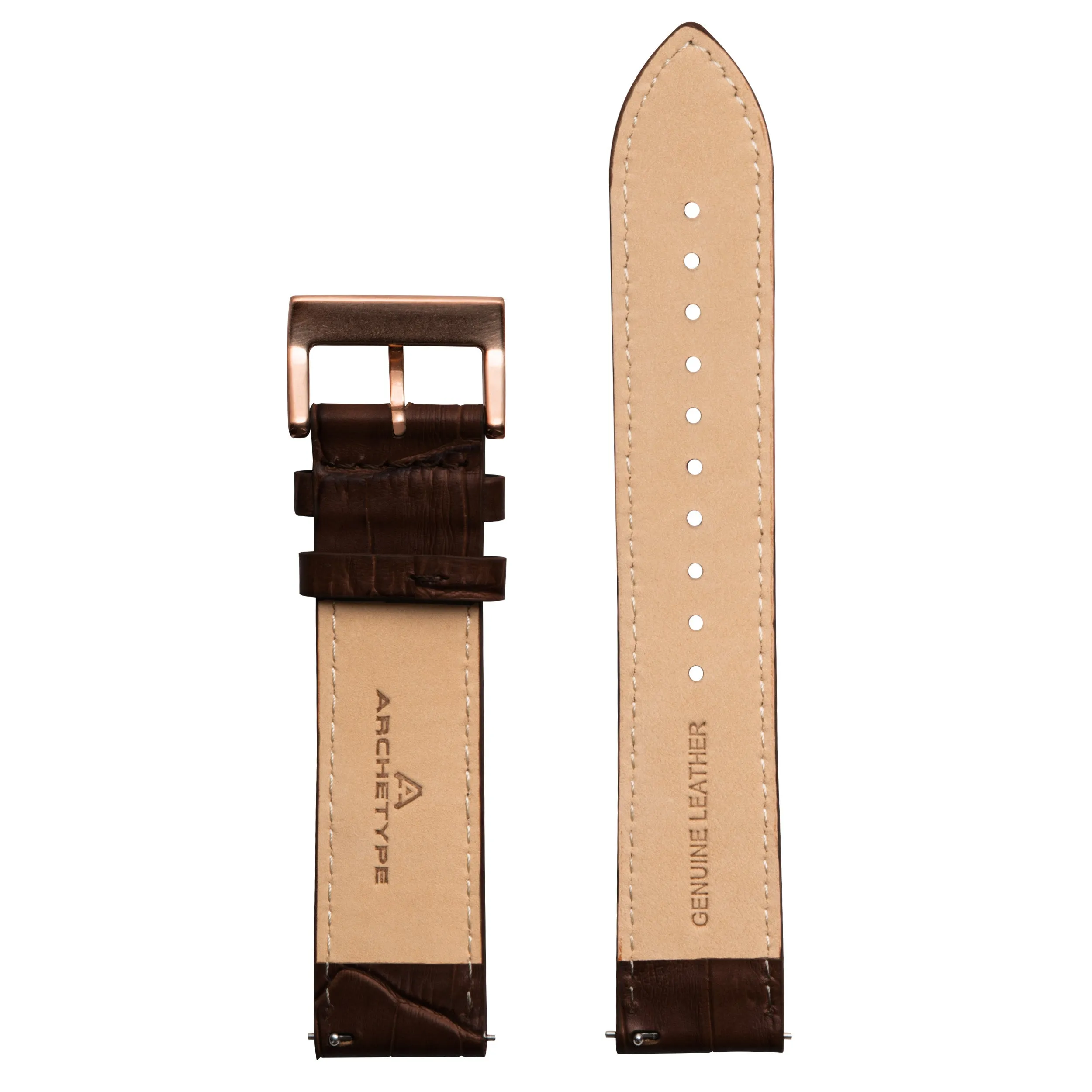20mm Embossed Croc Dark Brown Strap Rose Gold Buckle
