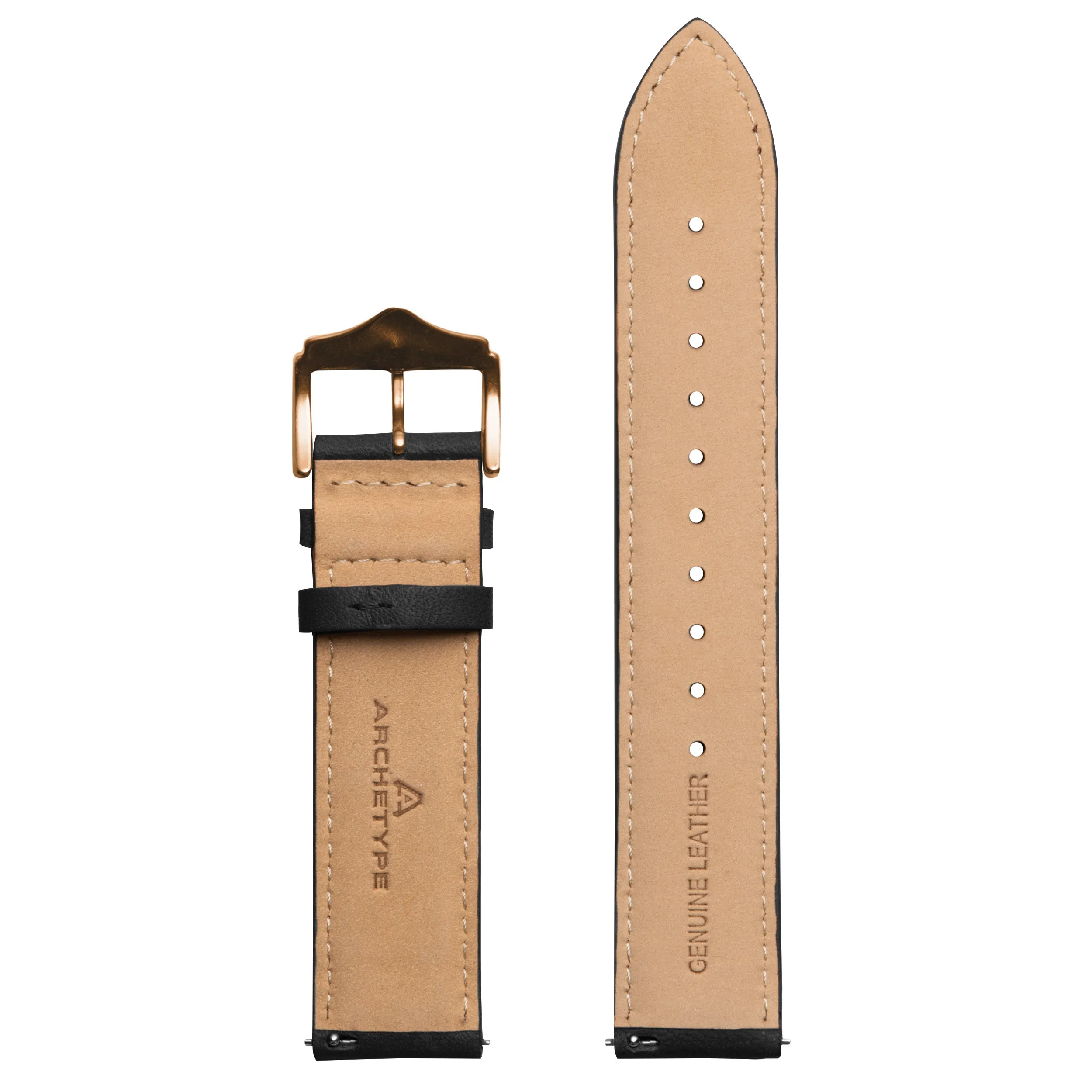 20mm Full-grain Leather Black Strap Rose Gold Buckle