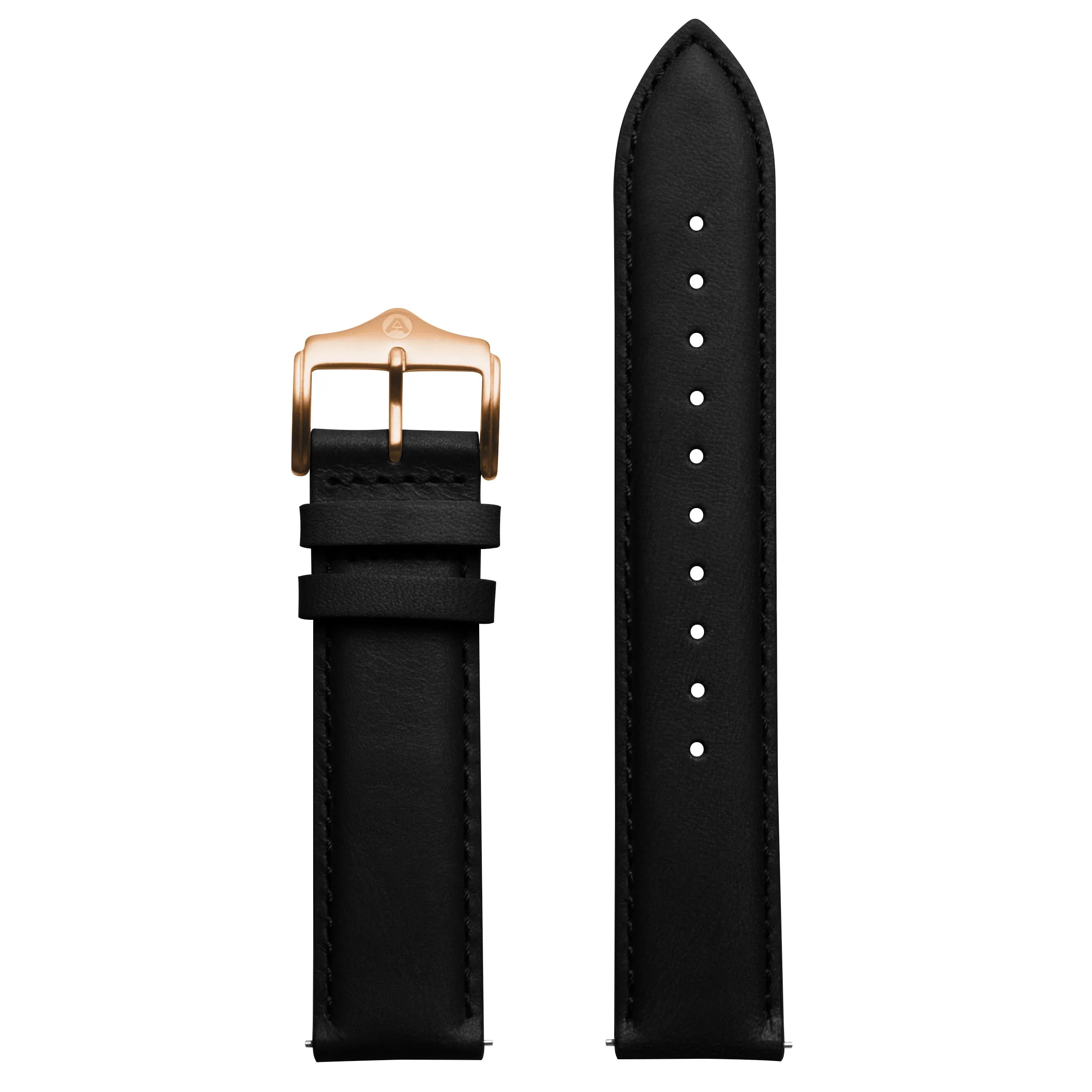 20mm Full-grain Leather Black Strap Rose Gold Buckle