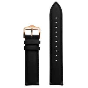 20mm Full-grain Leather Black Strap Rose Gold Buckle