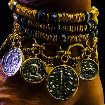24k Gold Plated Stretch Bracelet with Labradorite Stones