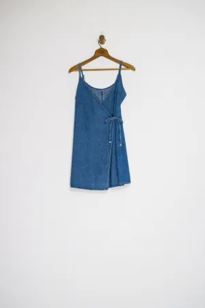 90’s DENIM MINI WRAP DRESS / SMALL