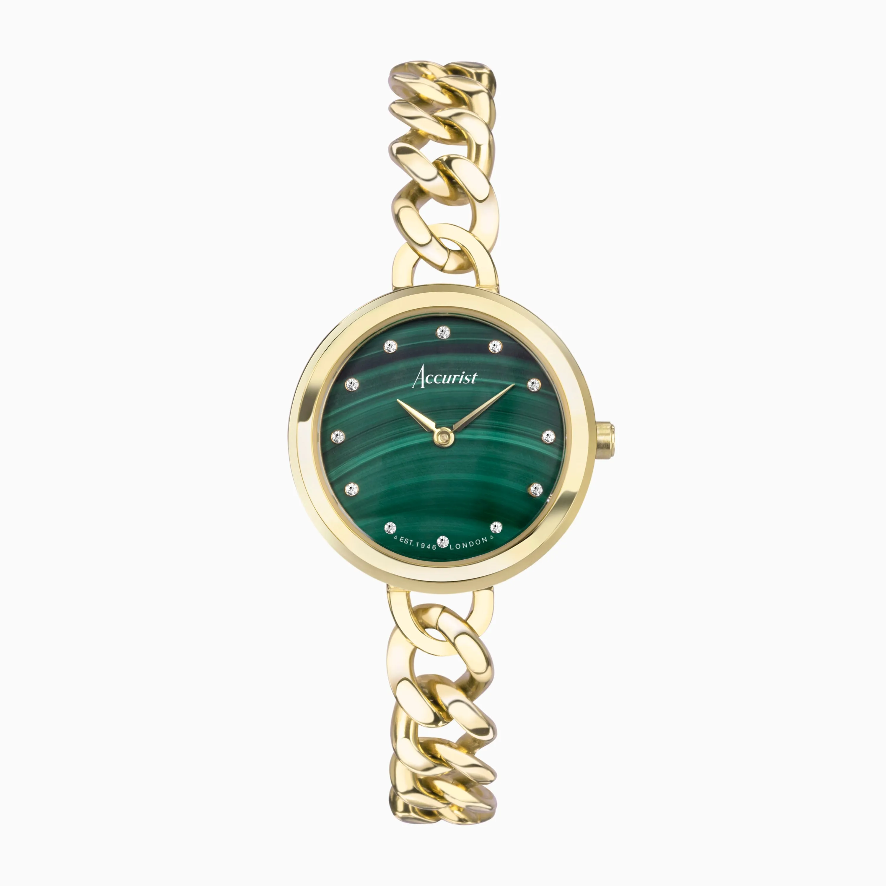 Accurist Jewellery Ladies Watch | Gold Case & Stainless Steel Bracelet with Green Malachite Dial | 28mm