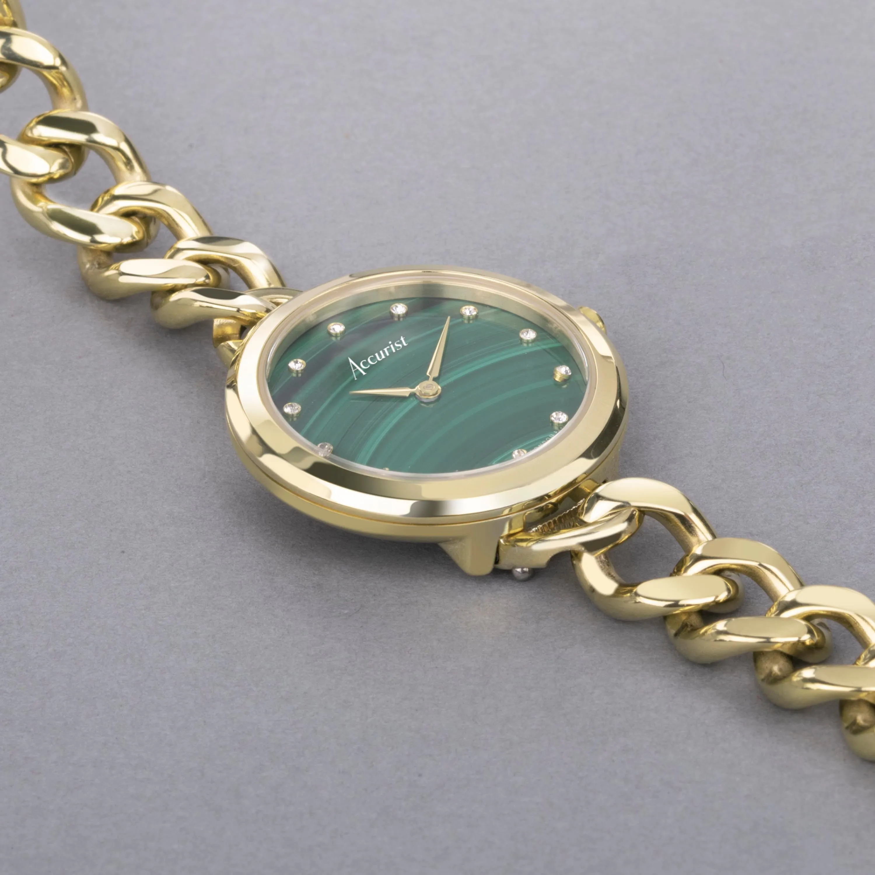 Accurist Jewellery Ladies Watch | Gold Case & Stainless Steel Bracelet with Green Malachite Dial | 28mm