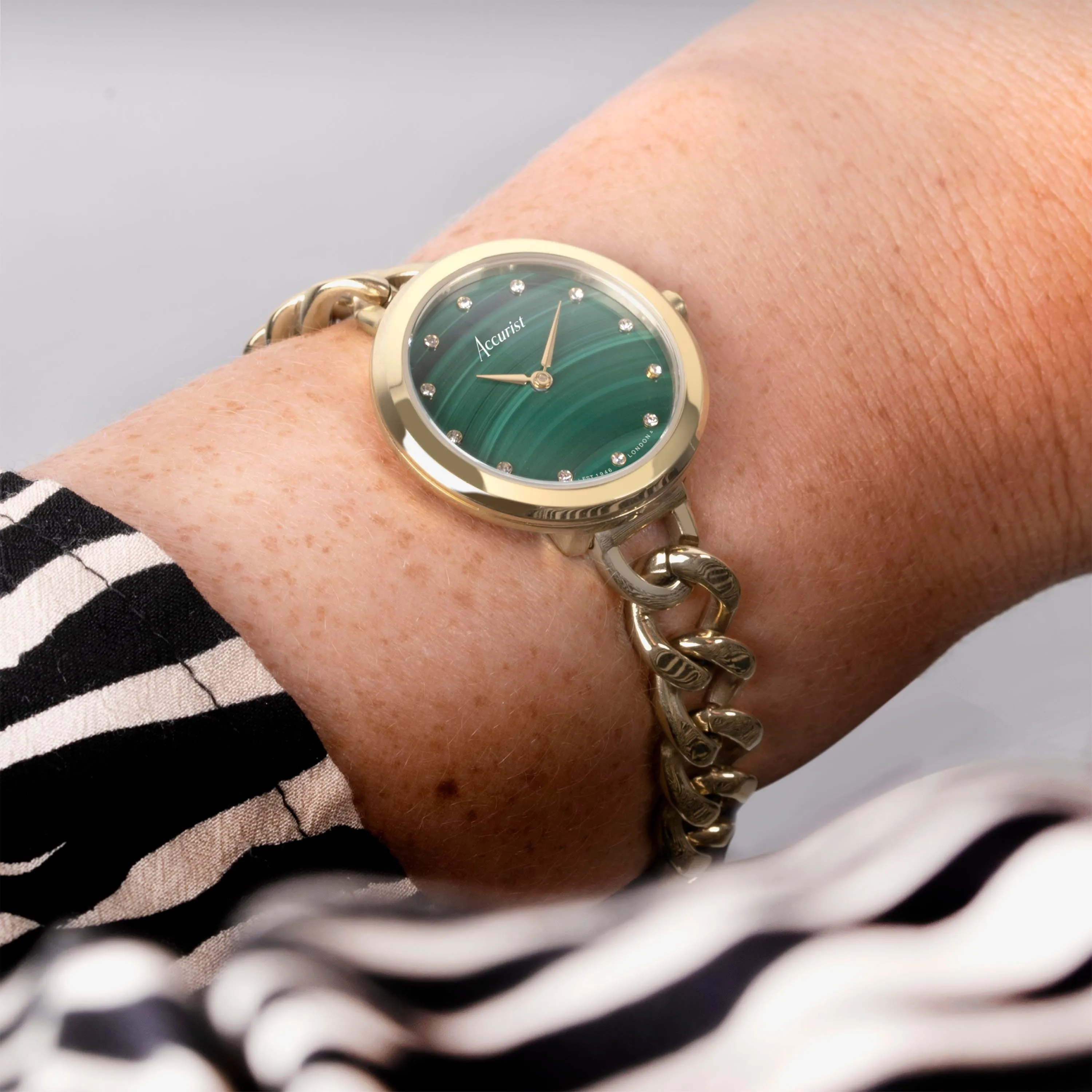 Accurist Jewellery Ladies Watch | Gold Case & Stainless Steel Bracelet with Green Malachite Dial | 28mm