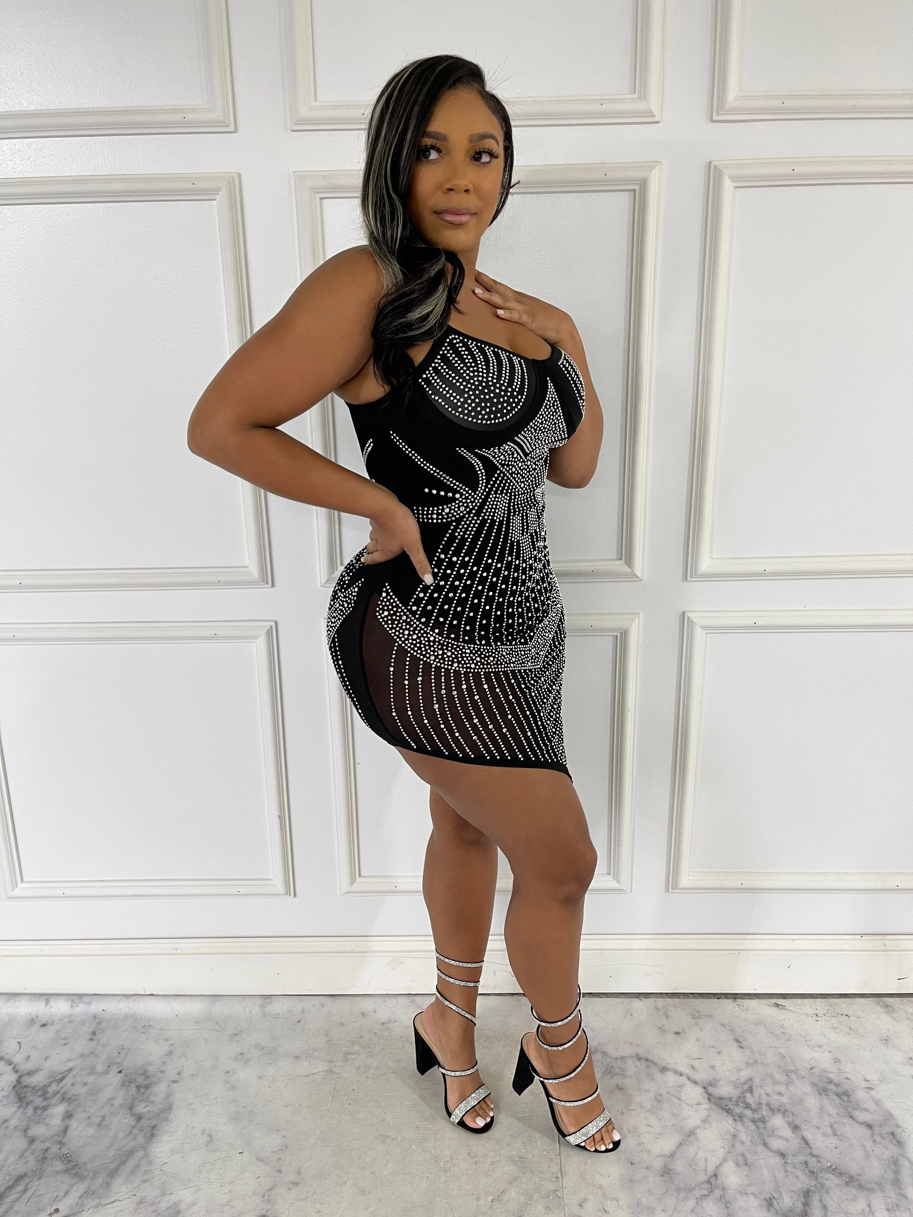 AD2788P - RHINESTONE SPAGHETTI STRAP DRESS