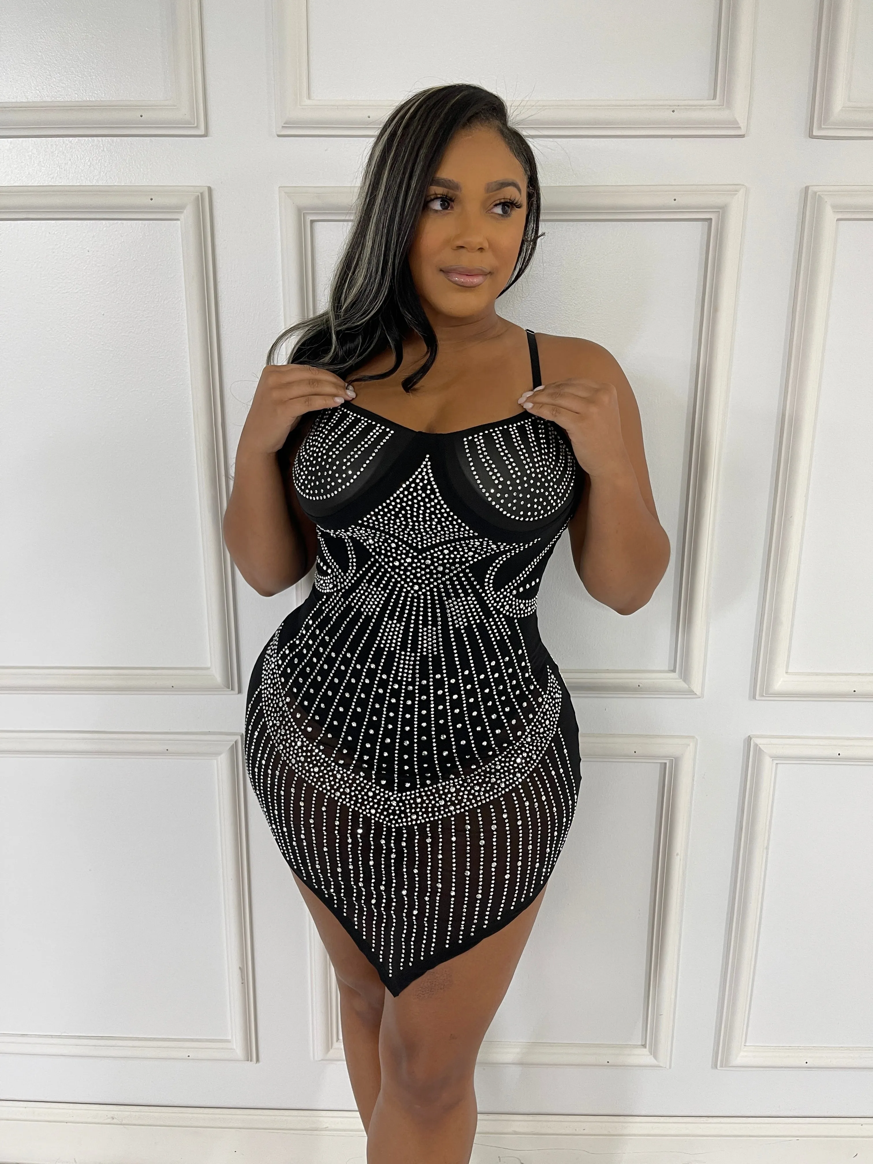 AD2788P - RHINESTONE SPAGHETTI STRAP DRESS