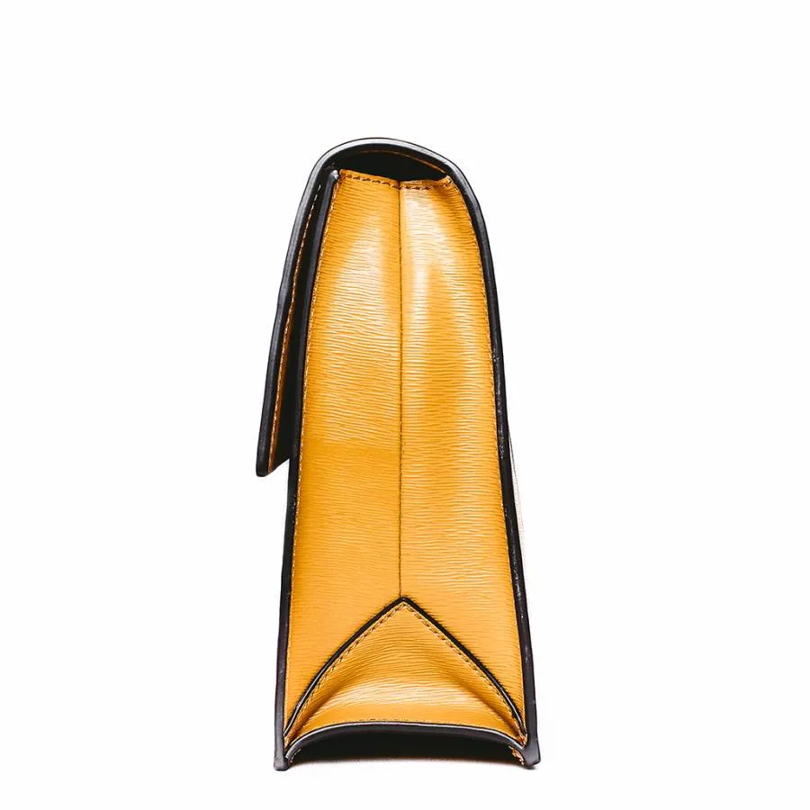 Adrienne Clutch Handbag in Mustard Ripple Grain Leather
