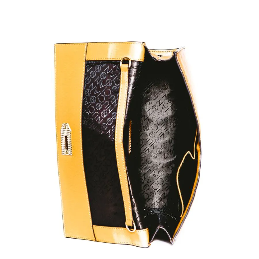 Adrienne Clutch Handbag in Mustard Ripple Grain Leather
