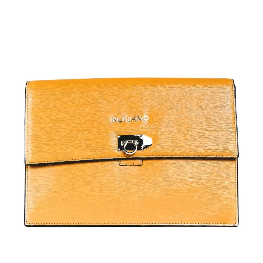 Adrienne Clutch Handbag in Mustard Ripple Grain Leather