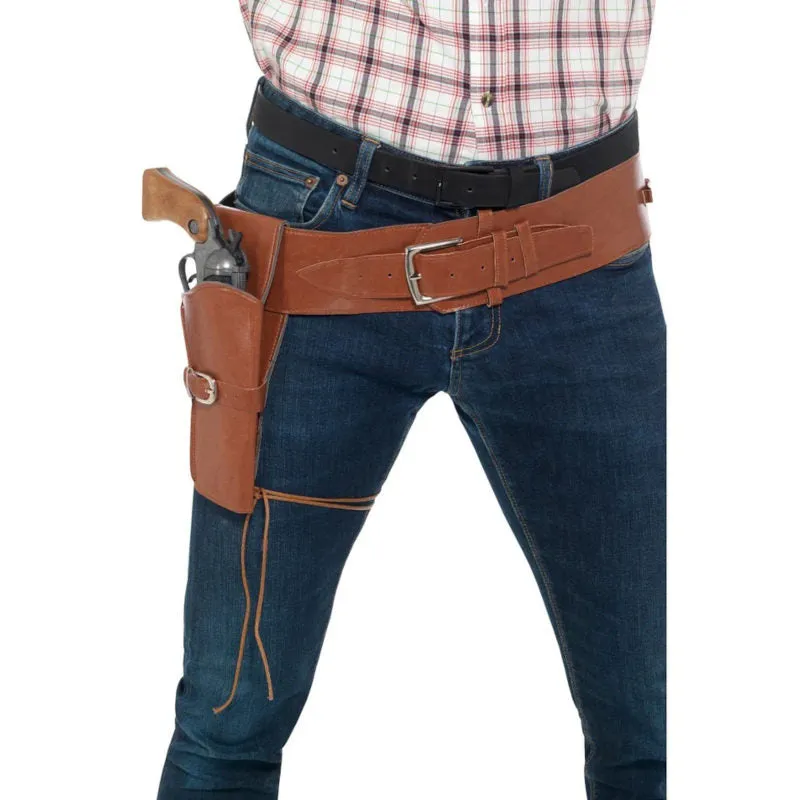 Adult Tan Faux Leather Single Holster with Belt