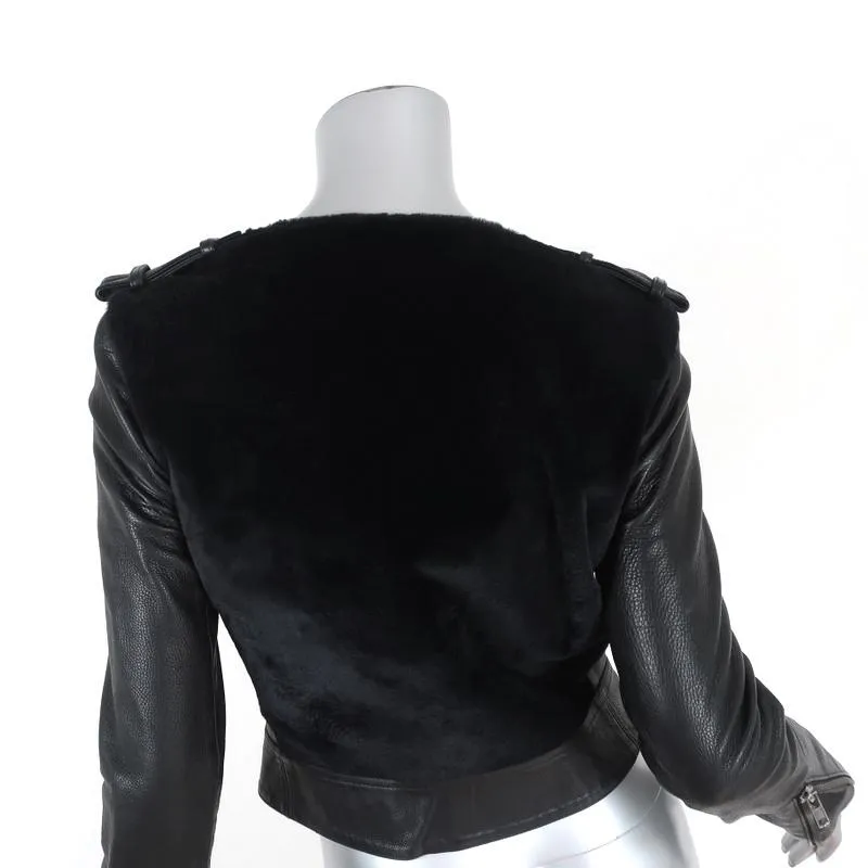 A.L.C. Moto Jacket Sadie Black Leather & Kangaroo Fur Size 2