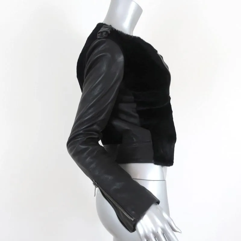 A.L.C. Moto Jacket Sadie Black Leather & Kangaroo Fur Size 2