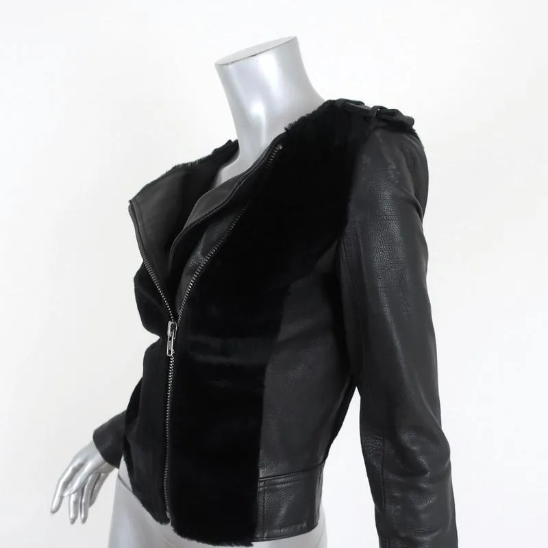 A.L.C. Moto Jacket Sadie Black Leather & Kangaroo Fur Size 2