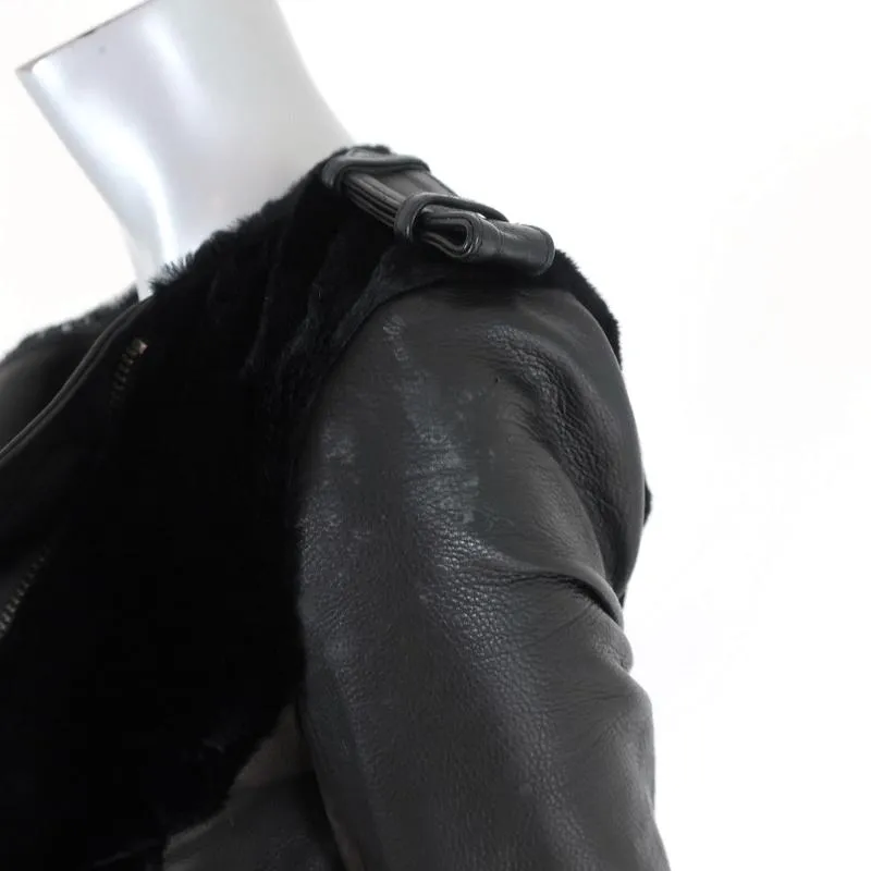 A.L.C. Moto Jacket Sadie Black Leather & Kangaroo Fur Size 2
