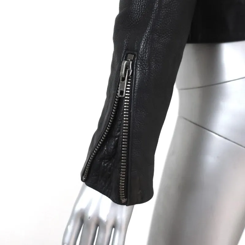 A.L.C. Moto Jacket Sadie Black Leather & Kangaroo Fur Size 2