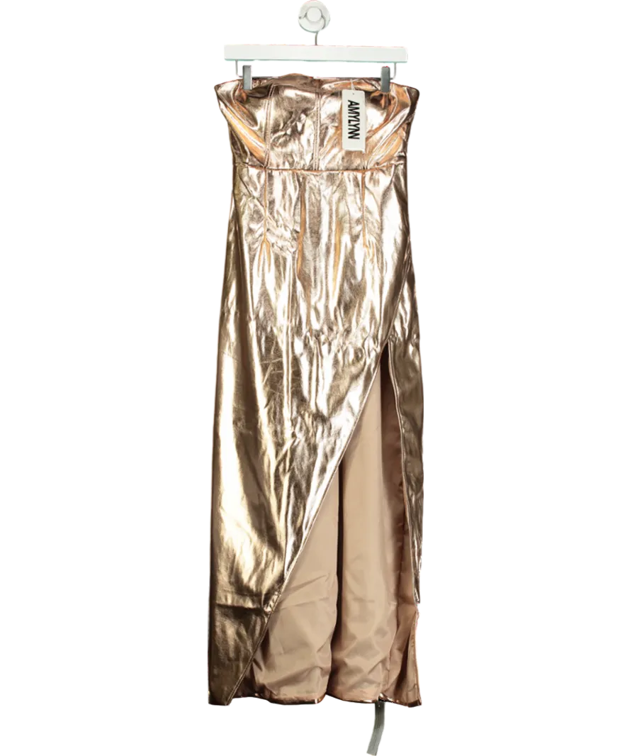 Amy Lynn London Metallic Gizelle Vegan Leather Strapless Maxi Dress UK M